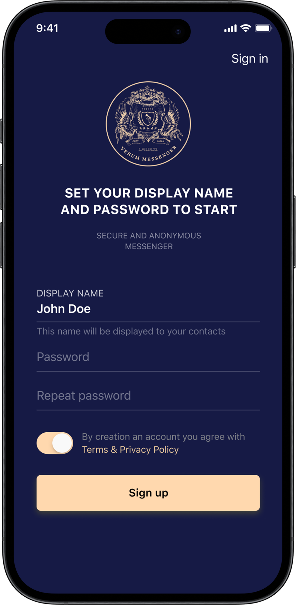 Verum Messenger — Anonymous Registration